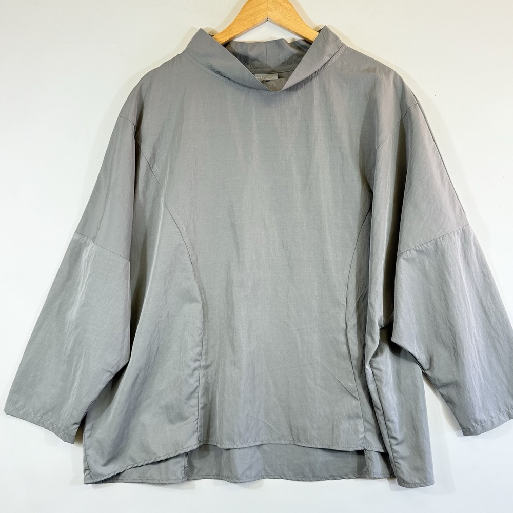 Niche Nilgun Derman Waterfall Top Women XL Gray Funnel Neck Lagenlook Minimalist